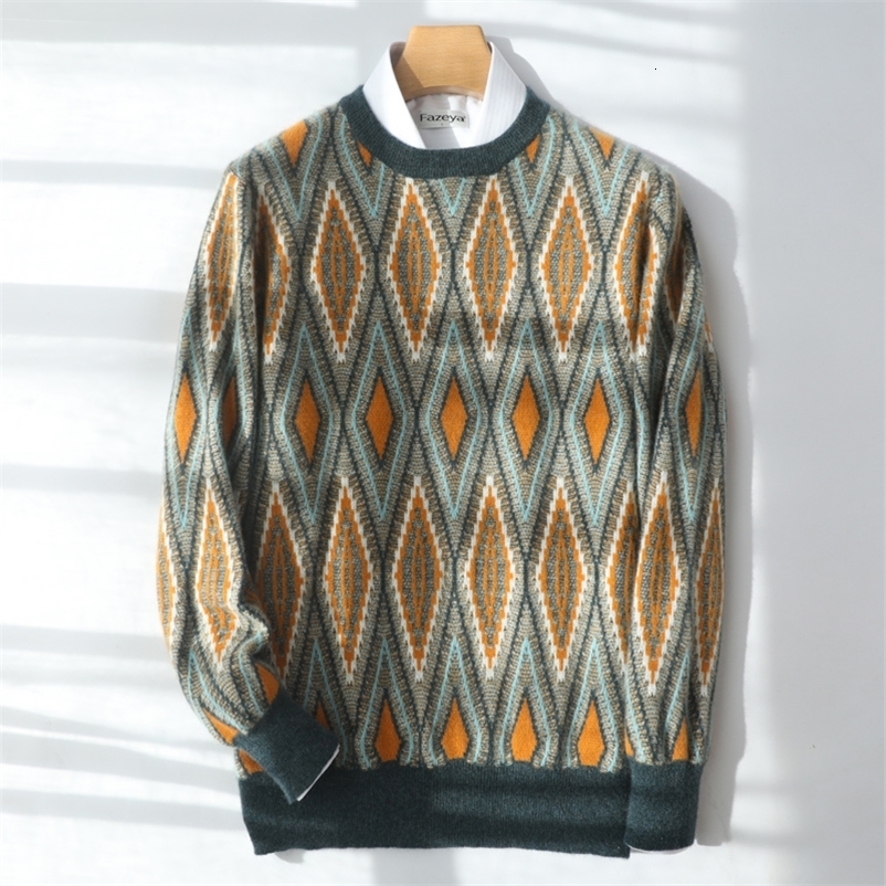 Men's Sweaters Men's 100%Pure Cashmere Sweater Color Matching Knit Large Size Pullover Winter O-Neck Thick Warm Top Business BaseShirt 23080