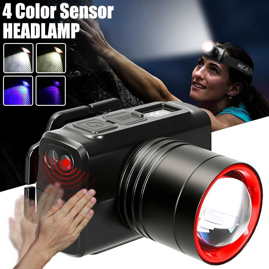 Super Bright LED Telescopic Zoom Sensor Headlamp With Power Display Rechargeable Waterproof Outdoor Head Light 9 Lighting Modes J250925