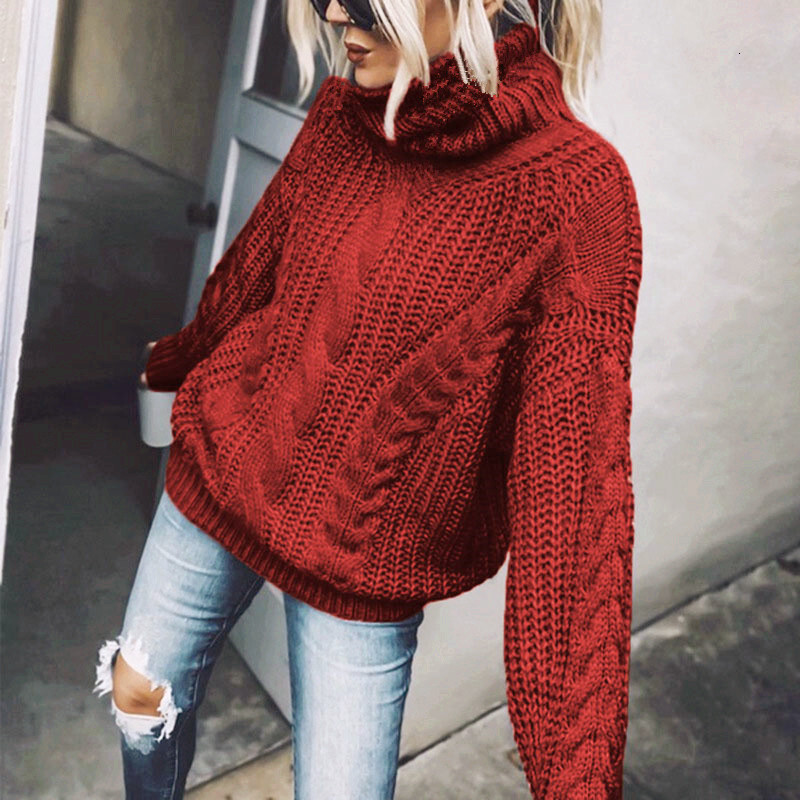 Autumn Winter Sweater Women Solid Color Turtleneck Knitted Top Female Clothing