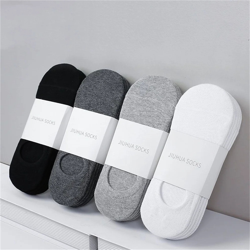 5 Pairs Classic Solid Color Low Tube Mens Cotton Socks Summer Thin Invisible Short Ankle Socks Black/White/Gray 240703