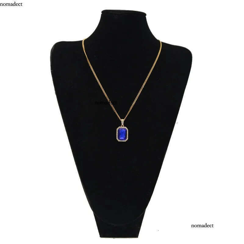 Mens Mini Ruby Pendant Necklace Gold Cuban Link Chain Fashion Hip Hop Necklaces Jewelry for Men 33