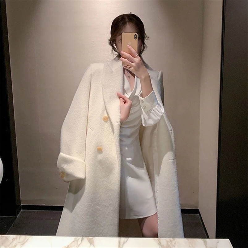 Women's Wool Blends Elegant Long Wool Coat Women Belt Bandage Outwear Korean Oversized Cardigan Woolen Overcoat Winter Lace Up All Match Jackets 