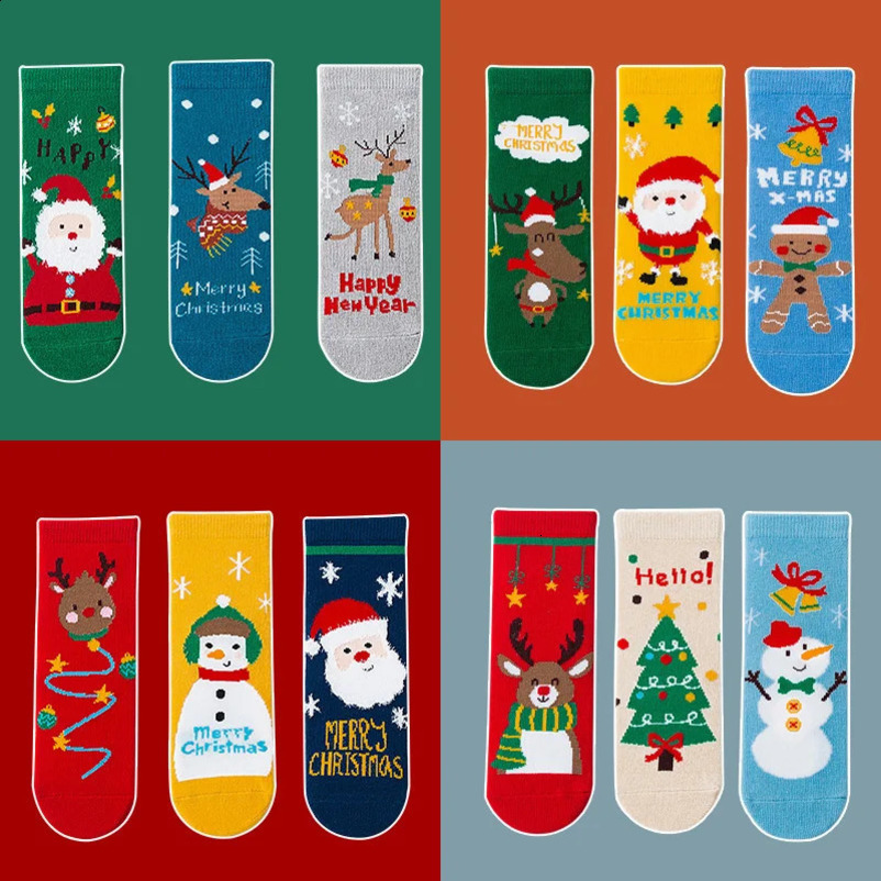 Lawadka 3 pairs/batch 1-12 year Christmas childrens girl boy socks cartoon cotton Year childrens girl socks Spring and Autumn 241118