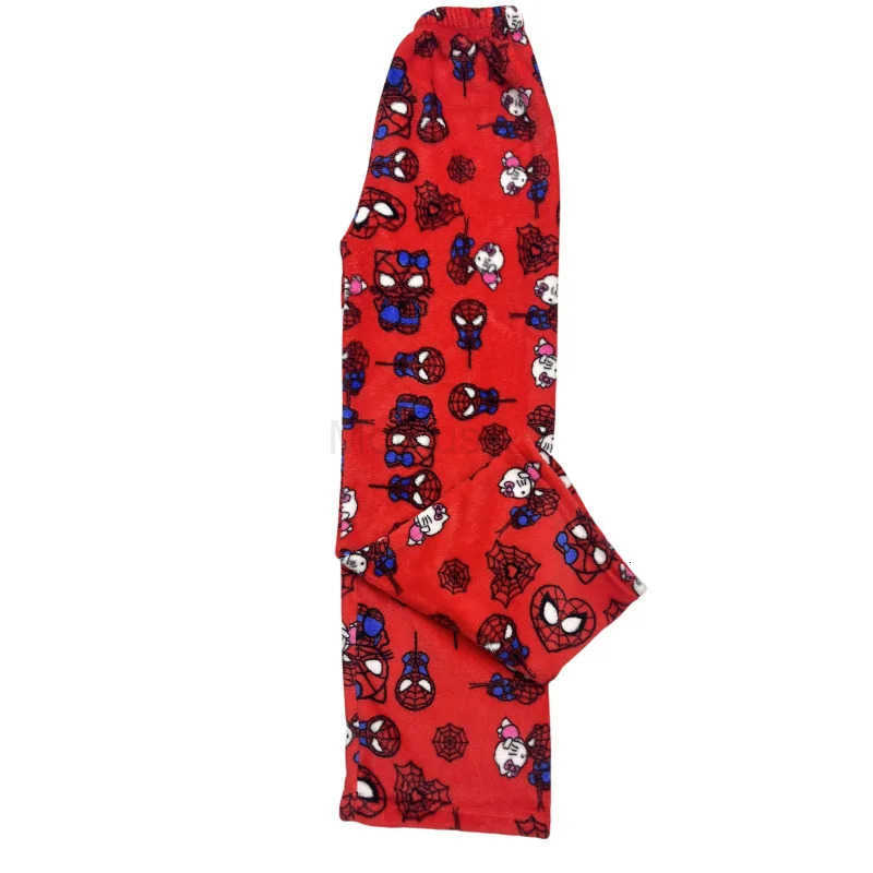 Sanrio 2024 New Y2K Hello Kitty SpiderMan Pajamas Pants Trousers Anime Cartoon Men and Women Flannel Loose Warm Home Pants L250925