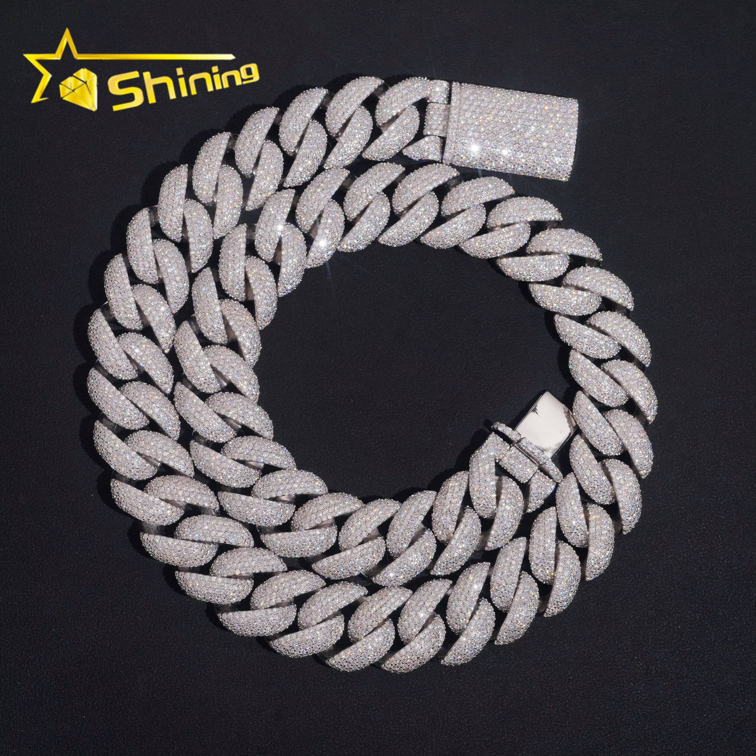 Hip Hop Jewelry 22mm Big Chain Solid Back 925 Sterling Silver Pass Diamond Tester Iced Out Necklace Moissanite Cuban Link Chain