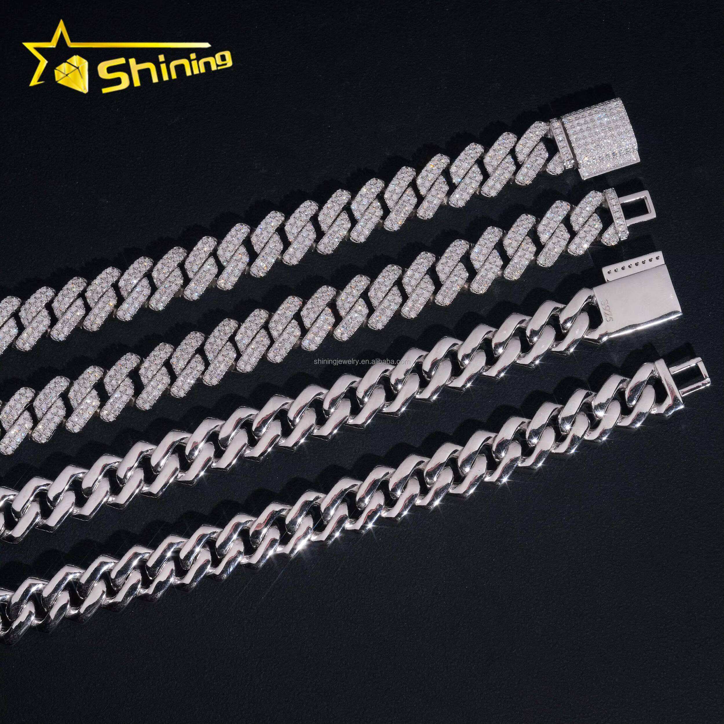 Buss Down Rapper Fire Jewelry Hot Selling GRA Certificate 14mm 2Rows Iced Out Moissanite S925 Hip Hop Miami Cuban Link Chain Man