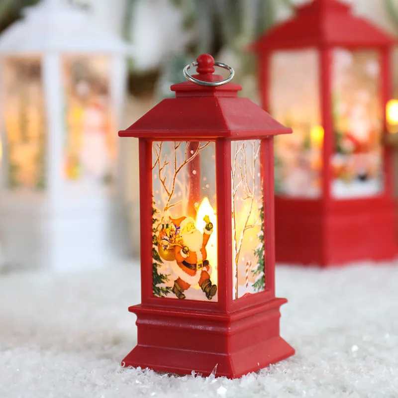 Vintage Christmas Lantern with Snowman and Santa Reindeer Design Battery Powered LED Night Light Desktop Holiday Decoration J250925
