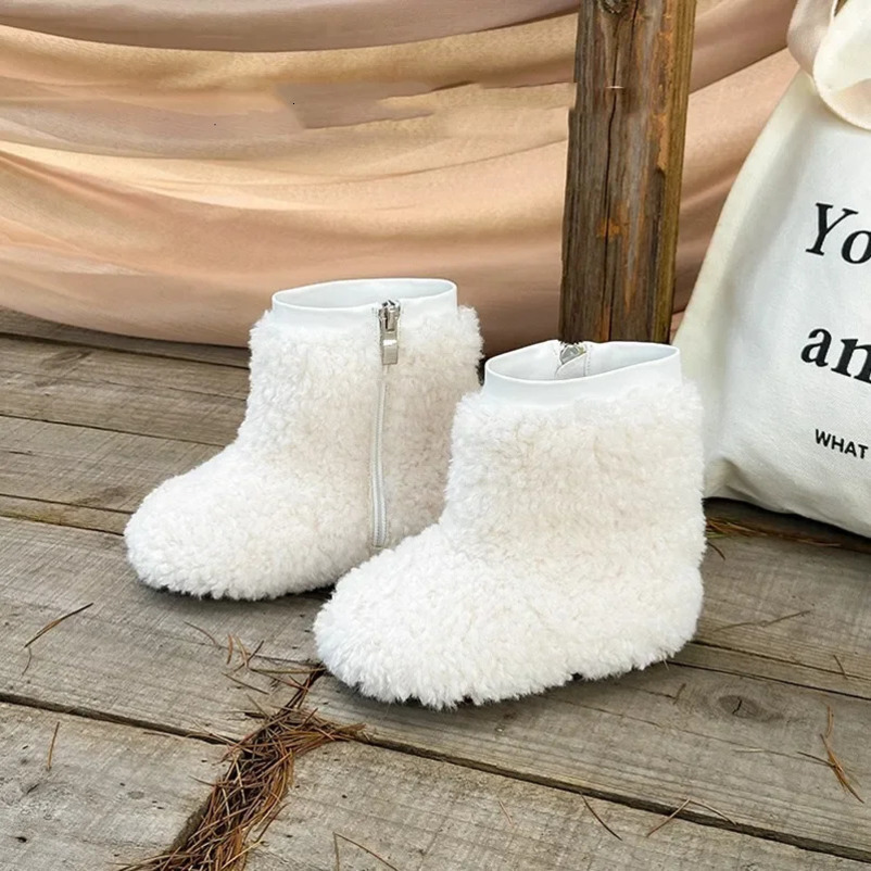 Korean Girls Snow Boots Winter Children Cotton Shoes Warm Middle Boots Plush Baby Fur Shoes for Girls botas para 241219