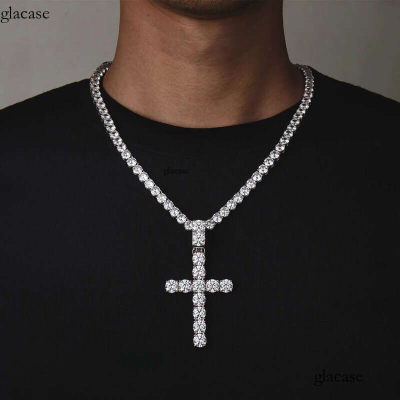 6/8mm sterg sier tennis big cross necklace moissanite pendants and chain for men