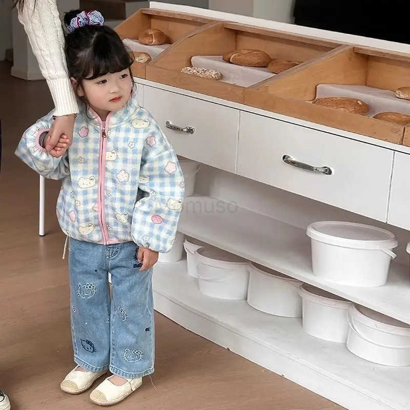 Sanrio Autumn Kawaii Hello Kitty Student Cute Cartoon Jeans Children Comfortable Warm Trousers Loose Trousers Gift for Kids L250925