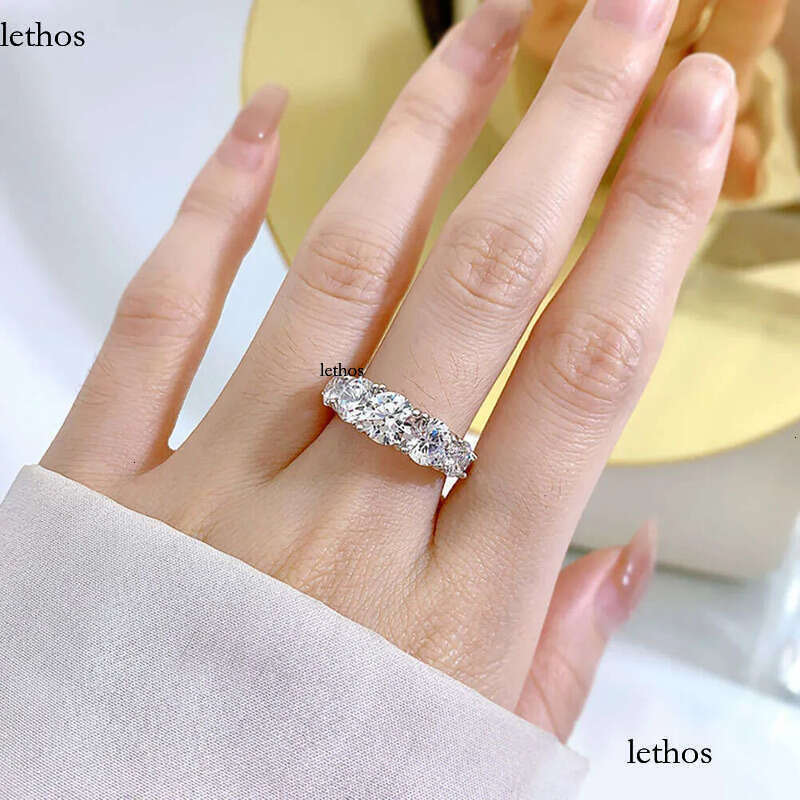 5 Stones 3.6cttw Full Moissanite Rings for Women S Sterling Sier Row Ring Plate Sparkling Dia Wedding Bands Jewelry 36