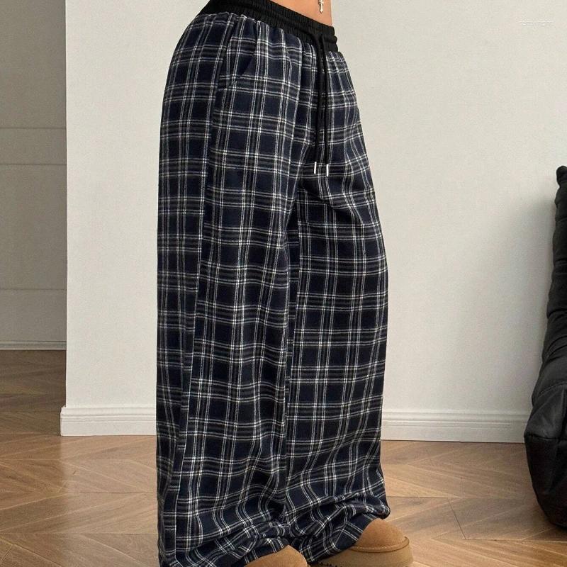 Women's Pants Casual Plaid Baggy For Woman 2025 Autumn Wide High Waist Trousers Female Clothing Z260312