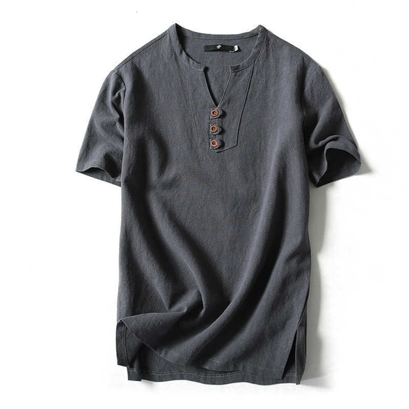 Men T Shirt Summer Men Cotton Tshirts Casual Short Sleeve Chinese Style Vintage V Neck Tees Plus Size Oversize Black White Tops 210715
