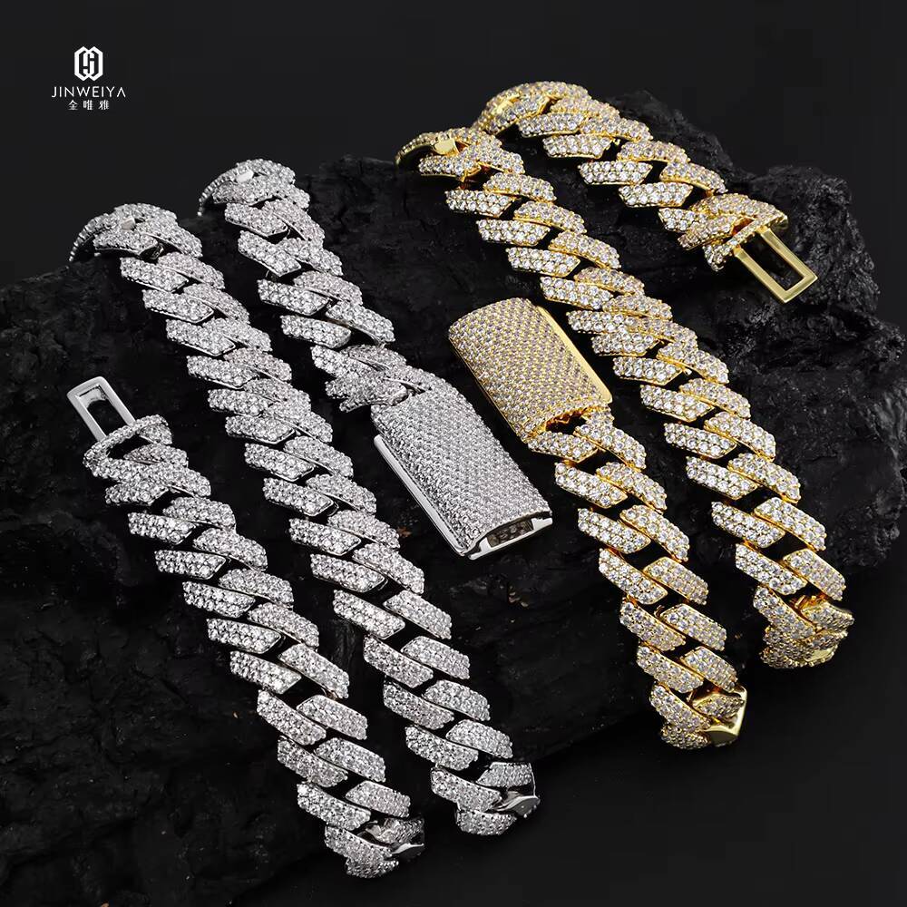 Hip Hop Jewelry Men Necklace Gold Plated Diamond Moissanite Miami Cuban Link Chain Iced Out Chain