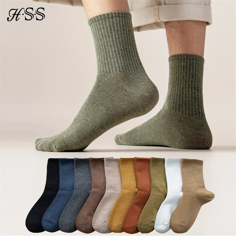 HSS 95% Combed Cotton Socks Men Business Dress Long Socks Soft Breathable Spring Summer Colorful Sock For Man 5Pairs/Lot 240703