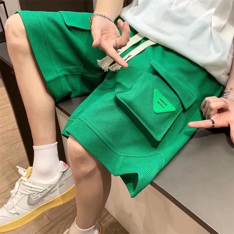Men's Shorts Summer Waffle Men's Cargo Shorts Summer Multi-pocket Drawstring Short Pants Casual Solid Color Elastic Waist Shorts for Men 230