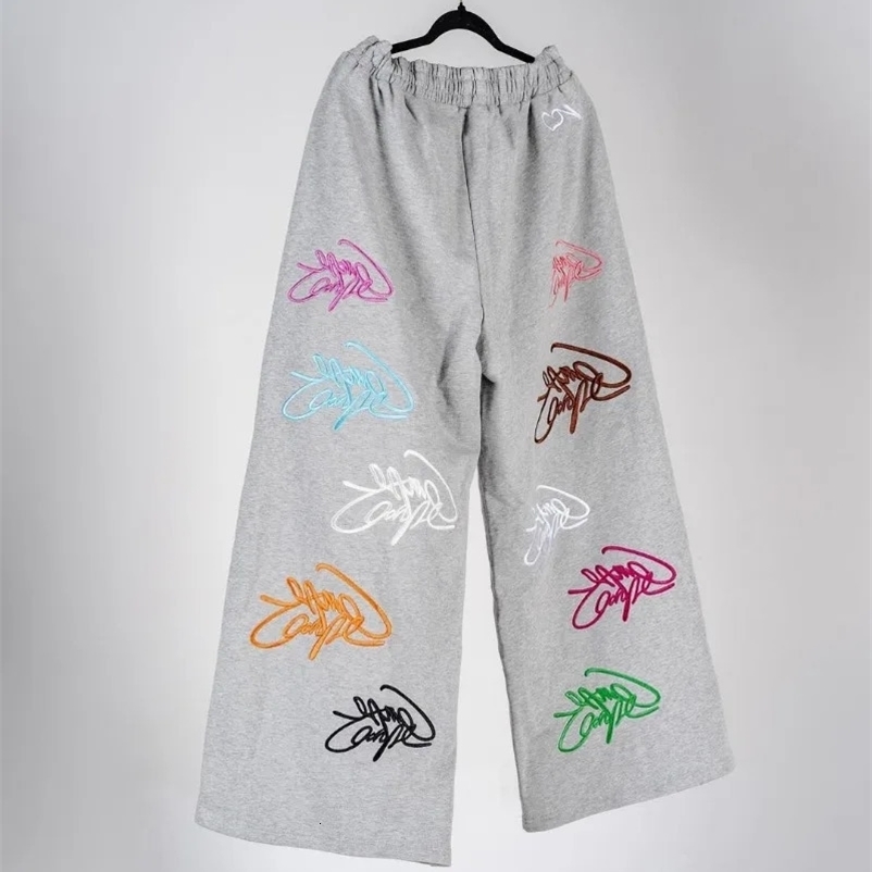 Loose Fashionable Wide-leg Pants Y2k Color Letter Print Oversized Trousers Men Harajuku Retro Street Nine-point Pants Women 240910
