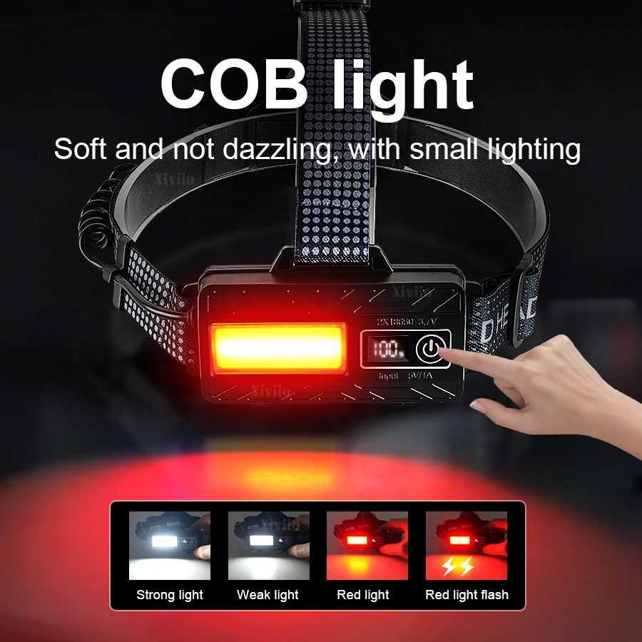 Sensor Headlamp LED Head Flashlight Powerful COB Taillight Head Torch TypeC USB Rechargeable Fishing Camping Lantern Zoom Lamp J250925