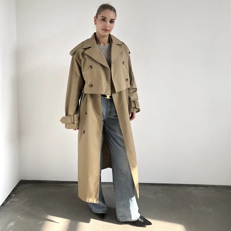 Women Fashion Fall / Autumn 2 piece long trench coat Female outerwear blue Khaki 240703