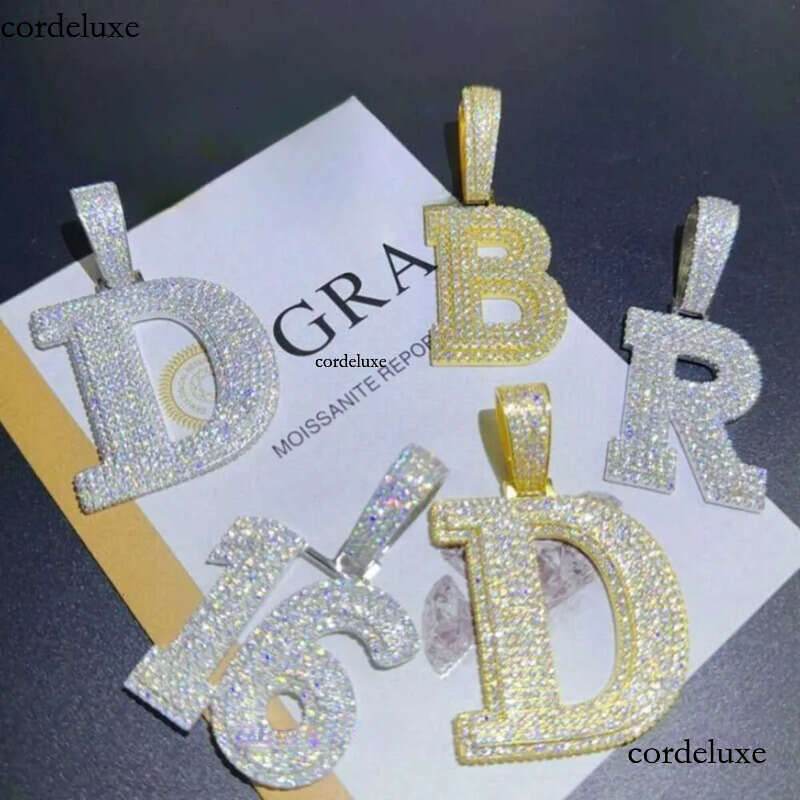 A-Z Sterg Sier Shiny Moissanite Letter Pendant with 3mm 24inch Rope Chain Jewelry for Men Women Nice Gift 3d