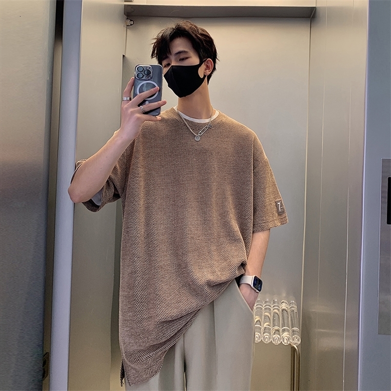 Men's T-Shirts Solid Hip Hop Loose Mens T-shirts Casual Chic Coffee/Gray/Black Summer Short Sleeves Streetwear Tshirt Tees Oversize 3XL 230327