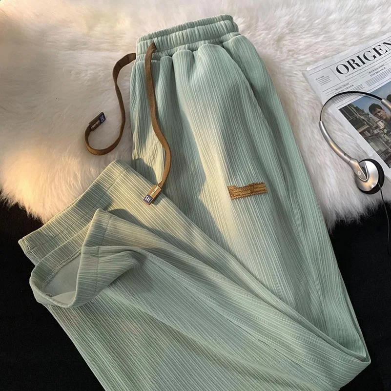 High end silk straight leg mens pants with thin touch in summer casual and loose bottom suitable for casual travelers fashion 250427