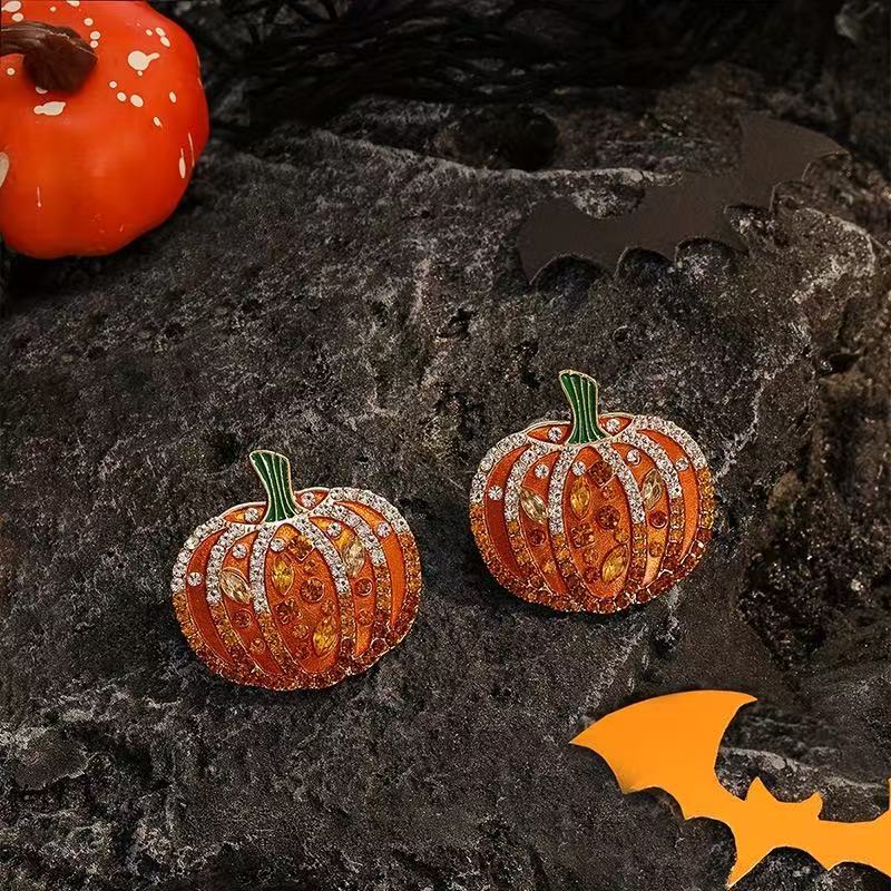 Personalized Creative Alloy Statement Rhinestone Pumpkin Earrings Light Luxury Fresh Style, Women's Cute Pumpkin Earrings