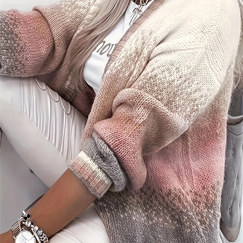 Color Block Button Down Knit Cardigan Casual Long Sleeve Comfy Sweater Womens Clothing 240717