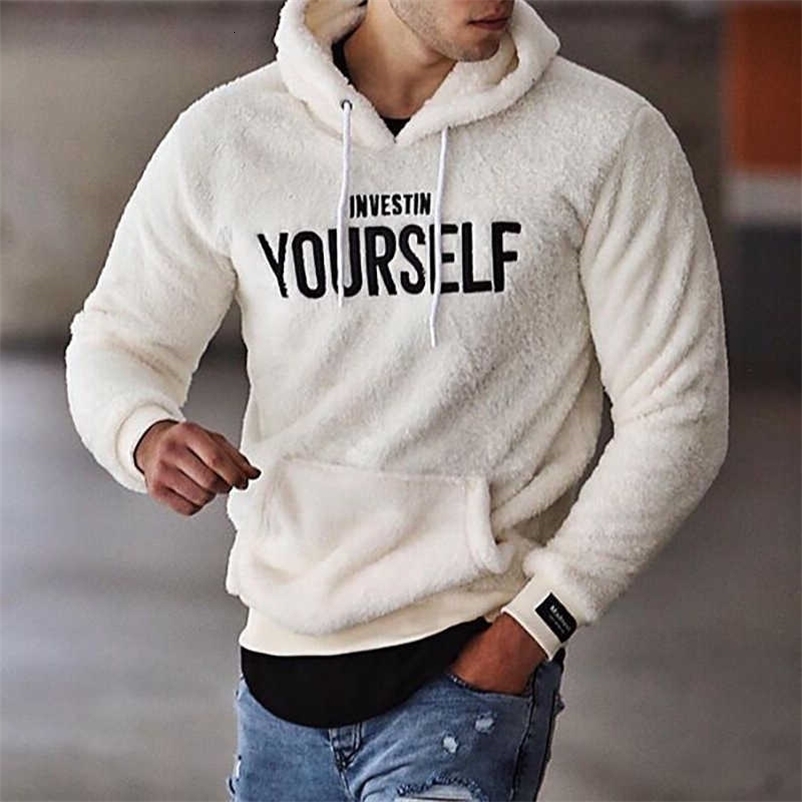 Winter Warm Fleece Hoodie Sweatshirt Men Fashion Embroidery Hooded Tops Autumn Mens Pullover Casual Long Sleeve Hoodies 210927