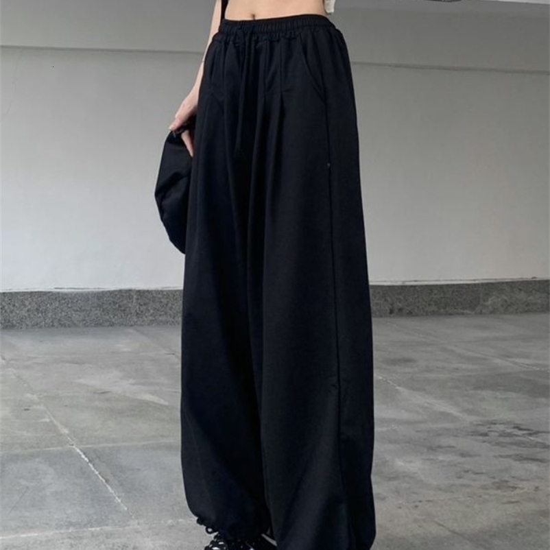 Women's Pants Capris HOUZHOU Casual Women Black Sweatpants Gray Joggers Basic Wide Leg Trousers Korean Fashion Baggy High Wasit Female Pantalones