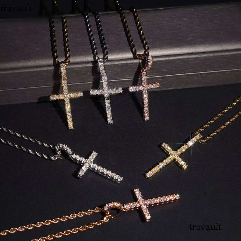 RTS Fine Hip Hop Iced Out 3MM Round Cut Sier VVS Moissanite Jewelry Cross Pendant