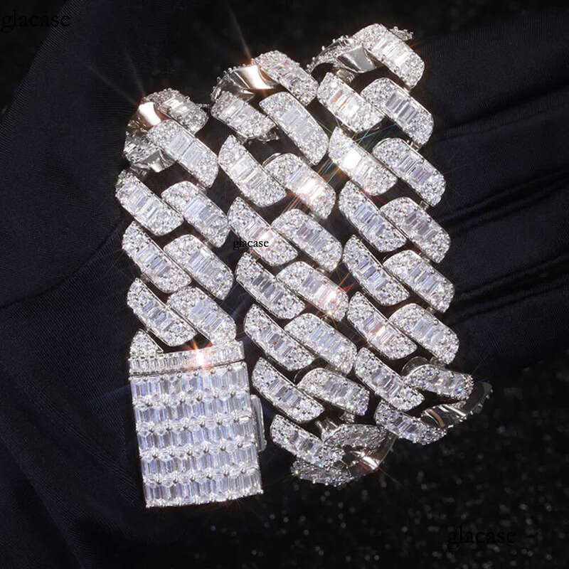 Factory wholesale men's necklace Vvs Moissanite k Necklace Custom Iced Baguette Straight e Cuban Chain Hip Hop Sier Jewelry