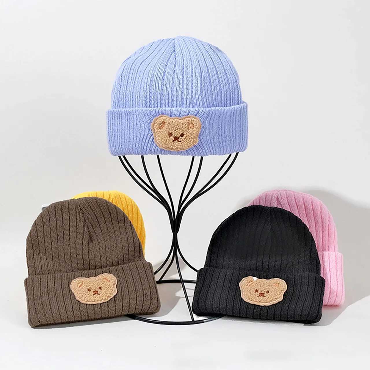 Korean Bear Baby Beanie Cap Winter Infant Warm Knitted Hat Cartoon Kids Pullover Hats Toddler Boy Girl Bonnet L250925NBDX