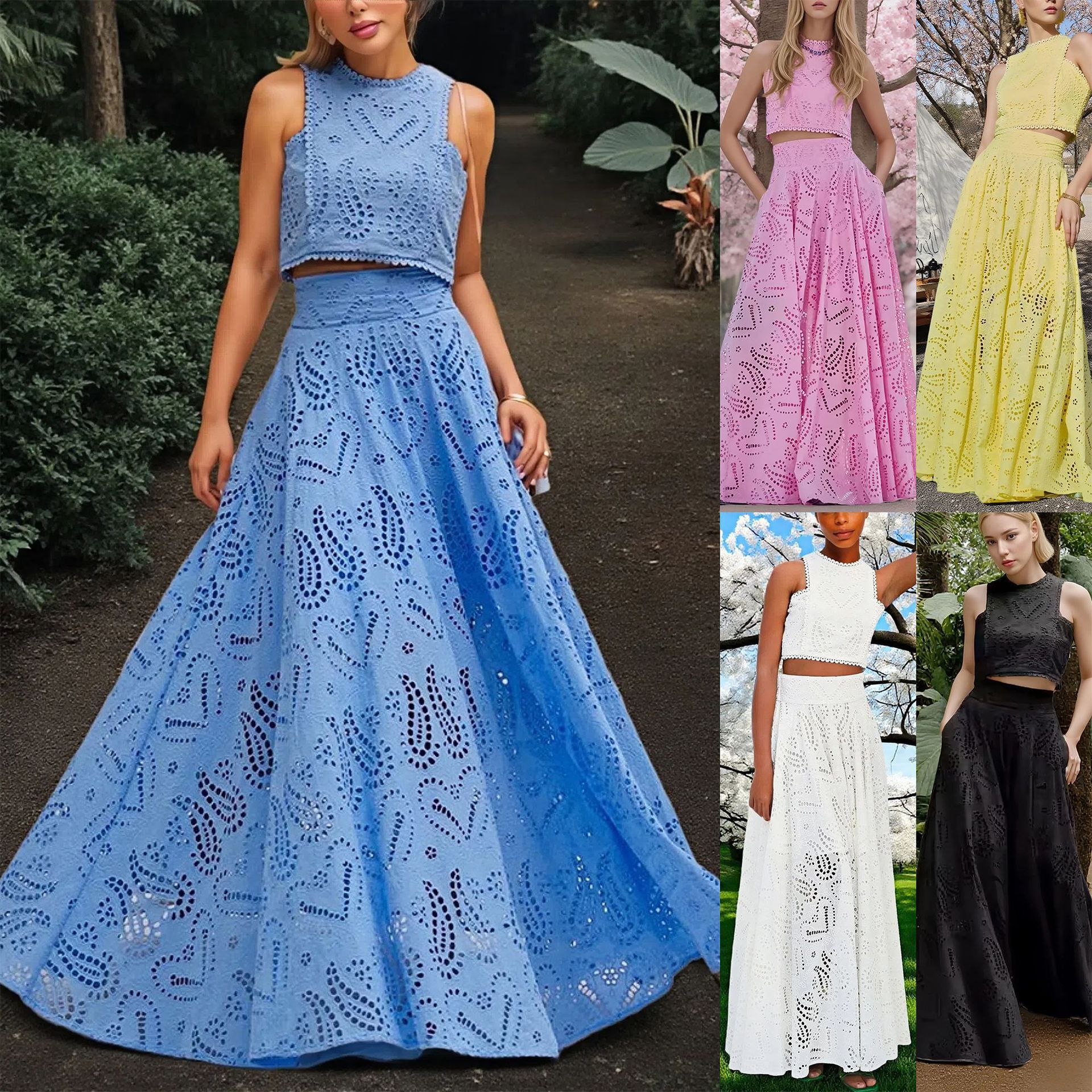 Women's Casual Fashion Sleeveless Pocket Long Dress Two-Piece Set