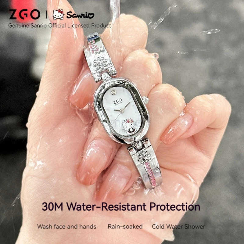 Sanrio ZGO Collaboration Hellokitty Watch WomenS Steel Strap Ins Style Oval Bracelet Small And Luxurious Retro Quartz Watch L250925