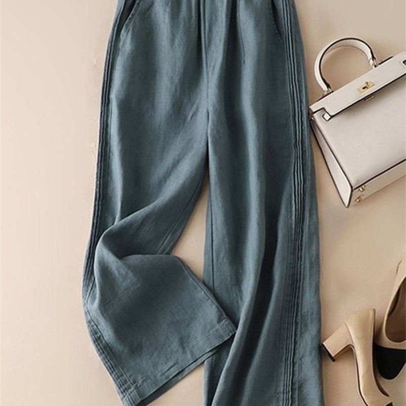 Women's Pants Capris Women Cotton Linen Casual Pants Arrival Spring Solid Color Elastic High Waist Loose Female Wide Leg Trousers D095 230413