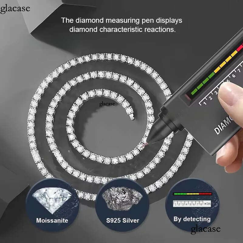 Hip Hop Sier Moissanite Tennis Chain White Gold Iced Out Dia Bracelet Necklace Fine Jewelry Sets for Men Women