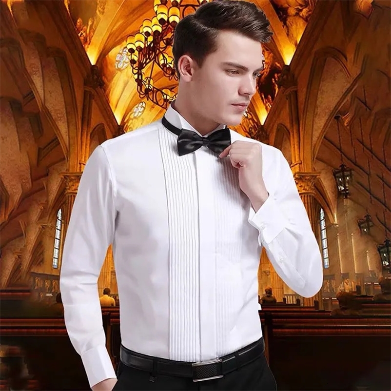 6XL Mens Long Sleeve French Button Evening Dress Formal High Quality Fashion Clothing Casual Plus Size Breathable 241007