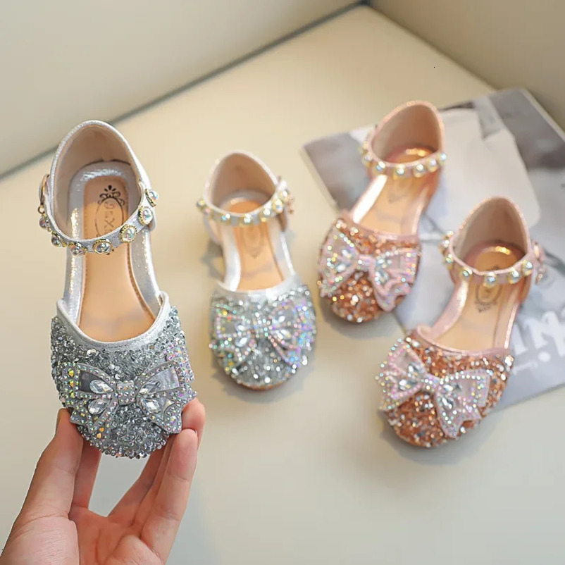 Children Princess Shoes for Girls Bowtie Glitter Children Baby Dance Shoes Bling Party Casual Toddler Girl Sandals 241219