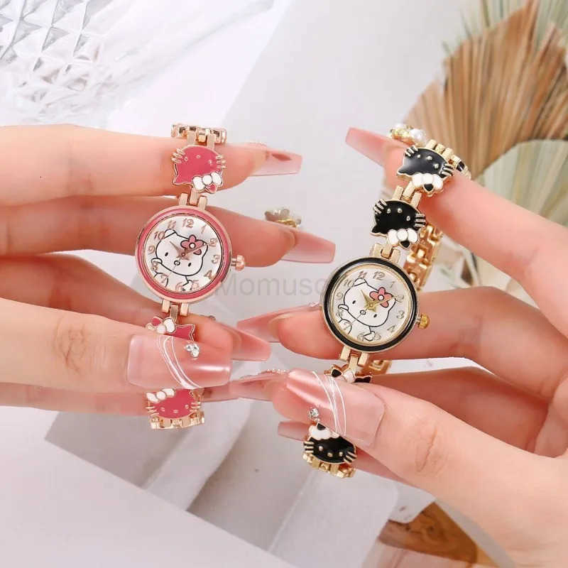 Sanrio New Kitty Fashion Watch Kawaii Cute Temperament Children Bracelet Steel Band Watch Ladie Student Electronic Quartz Watch L250925