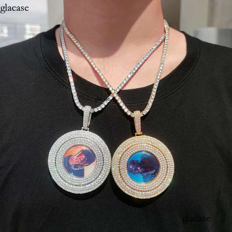 Customize Rotatable Solid Memorial Photo Pendant Necklace TopBling Zircon Men Women Lover Gift