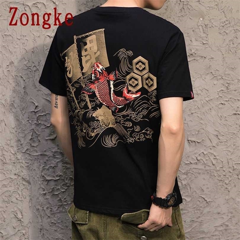 Zongke Japanese Print Short Sleeve T Shirt Men tshirt Male Summer Cotton Tee Shirt Casual Tops Fashion M-5XL Clothing 210623