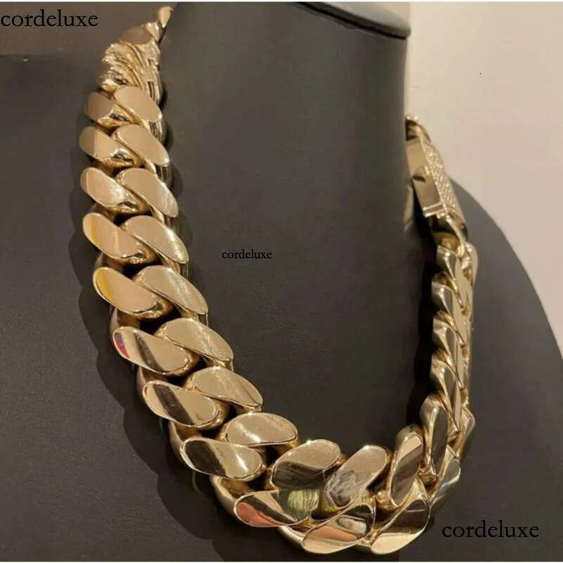 Hip Hop Jewelry Men Thick Miami Necklace 28Mm 24 1Kilo Gram 14K Gold Plated Plain Style 999 Sier Cuban Chain Men's jewelry necklace 9b