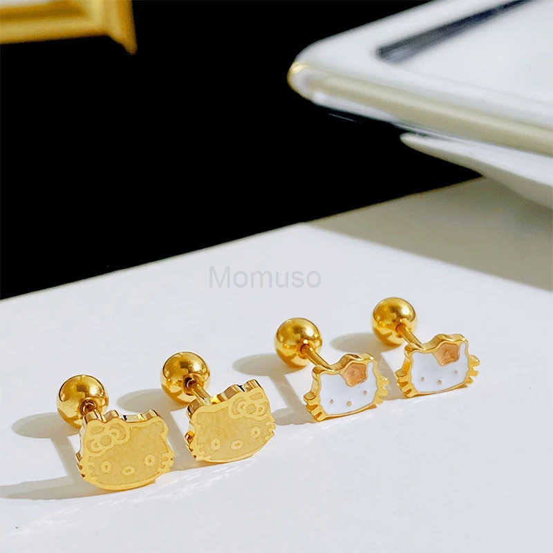 Sanrio Hello Kitty Earstuds 18K Gold Buckle Simple Fashion Low Allergy Jewelry Titanium Steel Earstuds Cartoon Girl Jewelry Gift L250925