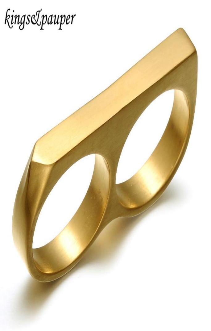 Titanium Stainless Steel Brass Knuckle Models Signet Charm Rings Men Jewelry Punk Male Biker Two Fingers Black Color Rings Gift7573199