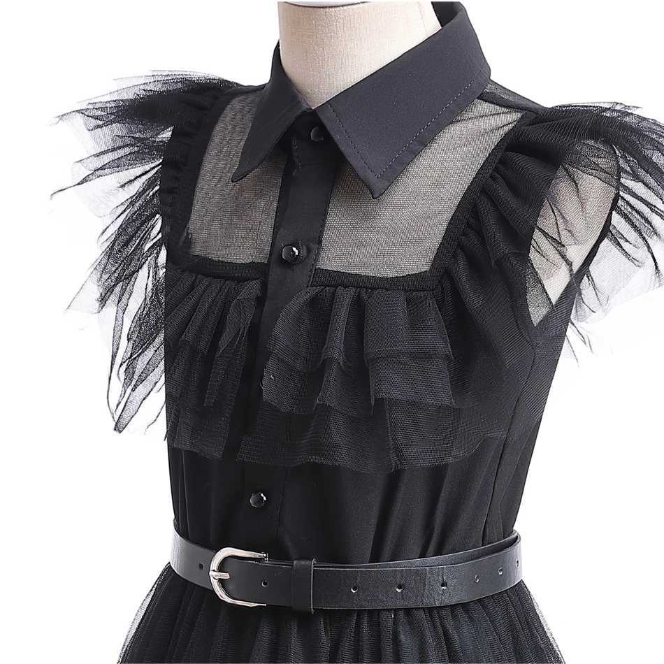 Girls Black Gothic Costume Kids Teen Addams Dance Vestidos Halloween Cosplay Robe Clothes W250925 - view 5