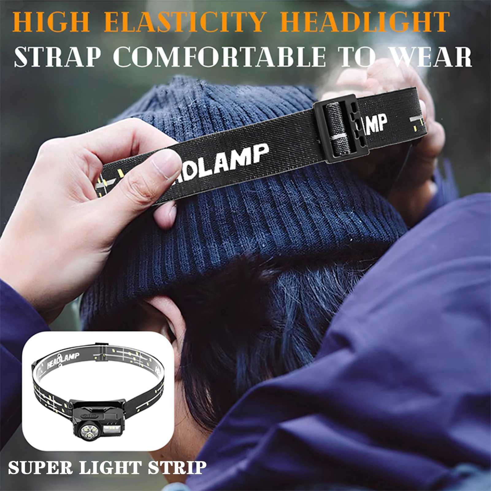 Headlamp Rechargeable LED Motion Sensor Running Digital Display Screen Rainproof for Outdoor Camping Fishing Headband Light J250925