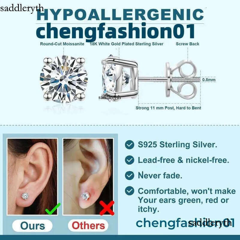 3mm-10mm classic mossanite screw back jewelry sterg sier vvs moissanite designer for women ear stud earrings mens earring gift