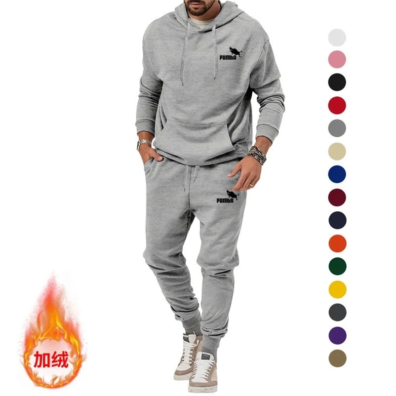Men's Tracksuits Autumn And Winter Men's Sports Suit Plus Cashmere Warm Loose Large Size Pullover Long Pants Hoodie Casual Two-Piece Set 231