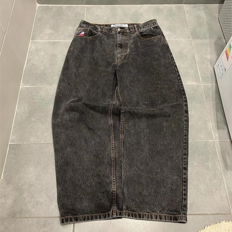 Harajuku Retro High Waist Y2K Baggy Jeans for Men Women Simple Embroidery Pattern Straight Casual Fashion Trousers Streetwear 240429